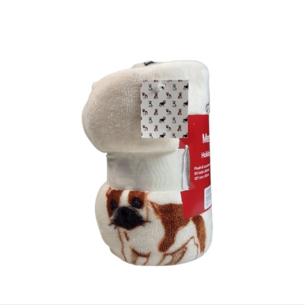 NEW MerryBrite Holiday Print Throw - Dogs wearing Santa Hats